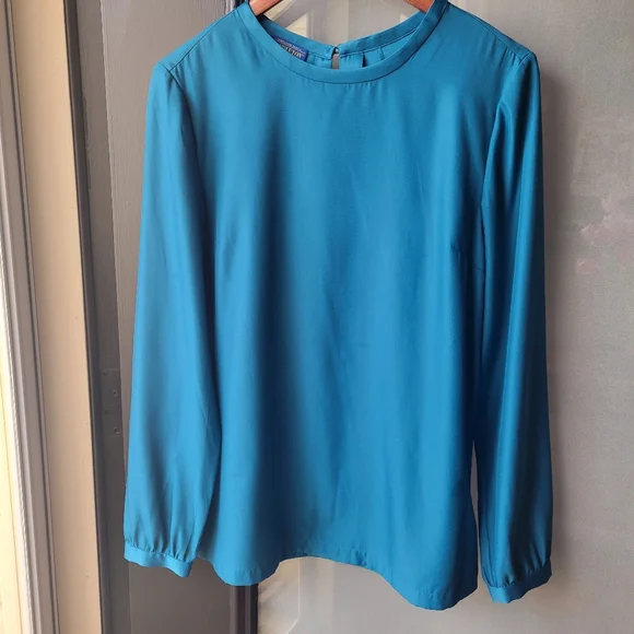 VTG Blue Label Pendleton Teal Long Sleeve Blouse Size 10 Keyhole Clousure Back - Picture 2 of 10